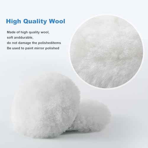 S SATC Wool Polishing Buffing Pad Set with 5PCS 3 Inch Wool Buffing Wheel for Drill, Hook and Loop Back Pad with M10 Drill Adapter, Compound Waxing and Polishing for Car Polisher