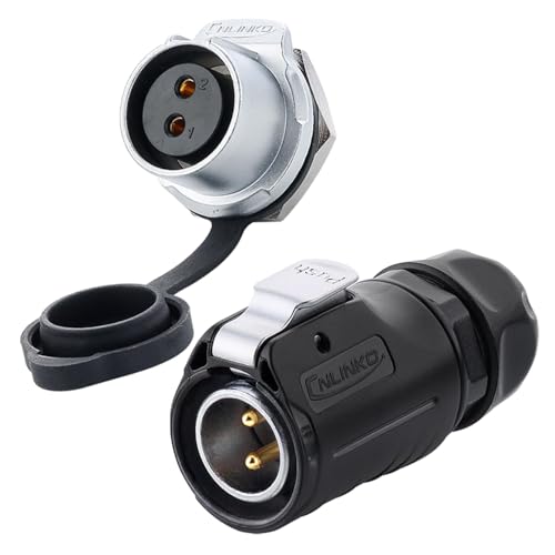 CNLINKO Waterproof 2 Pin Circular Power Connector IP68 with Black Single-Hole Socket