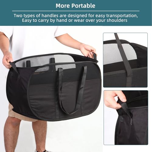 BATTOO 82L-1x Collapsible Laundry Basket - Tear-Proof Pop Up Hamper with Dual Handles, Black