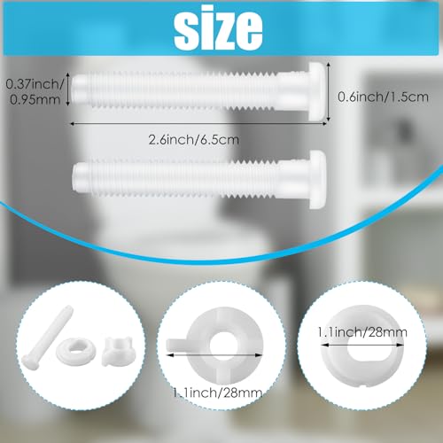 Jetec 2 Pack White Toilet Seat Screws Kit - Plastic Bolts, Nuts & Washers for Replacement