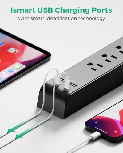 Mifaso 5ft Braided Power Strip Surge Protector with 6 Outlets & 4 USB Ports