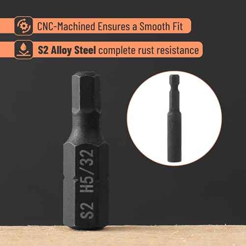 Bates Hex Head Allen Wrench Drill Bit Set, 25 Pcs, S2 Steel, Magnetic, 1/4 Hex Shank, Key Set