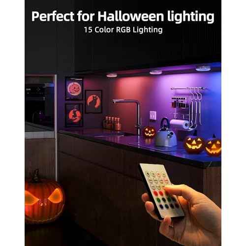 EZVALO 6-Pack Under Cabinet Lighting, Rechargeable Motion Sensor Puck Lights with Remote, 3 Color Temps &12 RGB Colors, Magnetic Stick on Light, Dimmable Under Counter Lights for Kitchen, Shelf, Stair