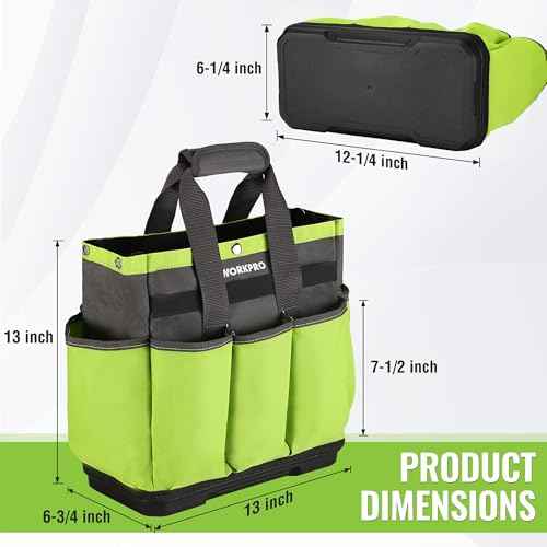 WORKPRO Garden Tool Bag with Waterproof Plastic Base, 8 Pockets Gardening Bag, Heavy Duty Oxford Garden Tote Caddy, Gardening Tool Kit Holder for Indoor and Outdoor(Tools NOT Included)