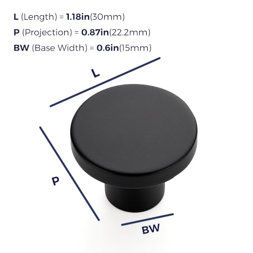 Ravinte Black Cabinet Knobs 10 Pack - Modern Round Drawer Pulls, 1-1/5 Inch