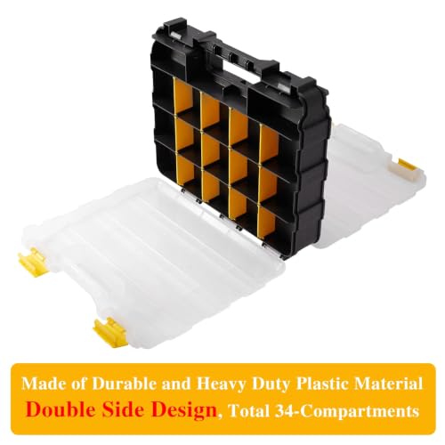 AIDY-PRO Yellow 34-Compartment Small Parts Hardware Organizer Box - Removable Dividers, Portable Tool Storage, Durable Plastic