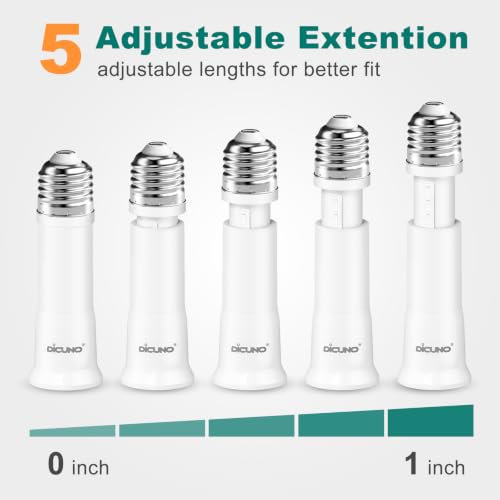 DiCUNO 2-Pack E26 Bulb Socket Extenders Flexible Light Fan Light Extensions