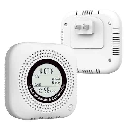 4-in-1 Upgraded Natural Gas Leak Detector and Carbon Monoxide Detectors,Carbon Monoxide Detectors Plug in with Temperature & Humidity Monitor CO Methane Propane Alarm for Home RV Hotel (White)