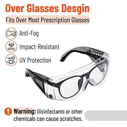 UNCO- Safety Goggles Over Glasses, Protective Goggles, Safety Goggles Anti Fog, Work, Safety Glasses Over