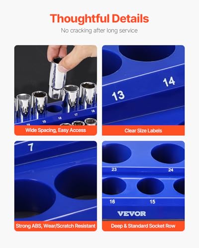 VEVOR 6PCS Magnetic Socket Organizer Set with Clear Labels, 1/4''-1/2'' Metric & SAE, Blue & Red Variation