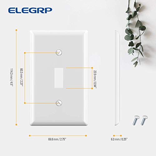ELEGRP White 1-Gang Toggle Light Switch Wall Plate Pack of 10