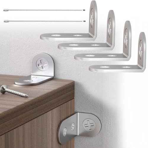 Furniture Anchors Small Aesthetic Earthquake Straps for Furniture Dresser Wall Anti-Tip Furniture Safety Anchor to Childproof and Babyproof Your Home Holds Up to 500 Pound 4pcs Bracket