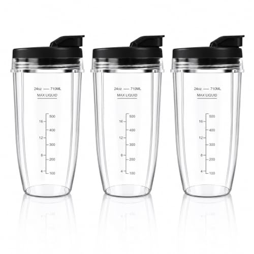 3x 24oz Ninja Blender Cups with To-Go Lids Replacement for BN401, BL450, BL456, BL480, BN751, BN801, SS101, SS151