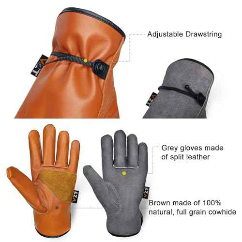 2 Pairs Leather Work Gloves for Men or Women, Non-fading Cowhide, for GardeningConstruction, Welding, Yardwork, driver