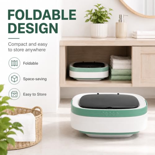 Green Mini Portable Foldable Washing Machine 16L with Spin Dryer for Travel & Baby Clothes