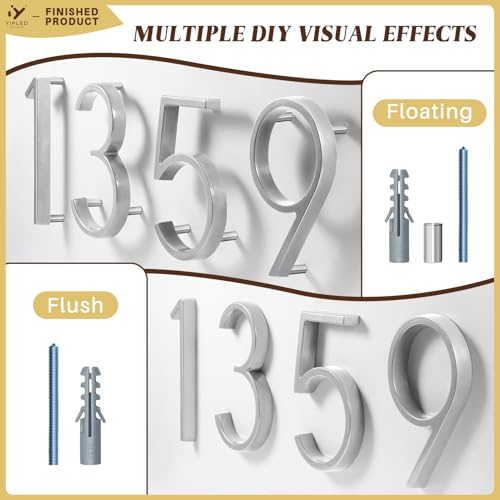 YIPLED 5 Inch Silver Metal House Number 9 - Modern Weather-Resistant Address Sign