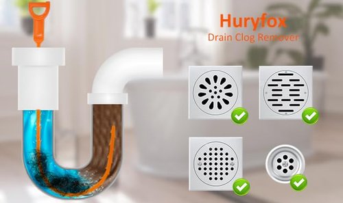 Huryfox Drain Clog Remover Tool- 6 Pack 20 Inch Length Drain Cleaner Sticks for Sink, Pipe and Tub - Plumbing unclogger Tool for Clogged Drains in Shower, Hair Catcher for bathroom, kitchen, Bathtub