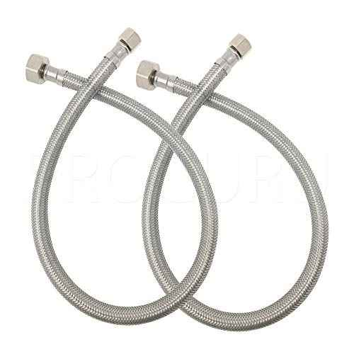 [2-Pack] PROCURU 24-Inch (2Ft) x 3/8" Comp x 1/2" FIP Faucet Hose Connector, Braided Stainless Steel Supply Line, Certified Safe (9SF24-2P)