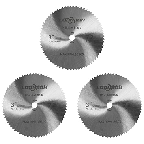 LOONPON 3 inch HSS Saw Blade£¬3" x3/8 inch Arbor Cutting Disc with 72T for Wood Plastic PVC Soft-Metals Cutting£¬3pcs