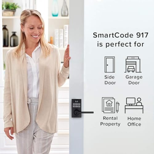 Kwikset SmartCode 917 Electronic Deadbolt with Halifax Handle - Matte Black, Reversible, Keyless Entry