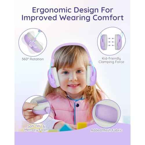 Lilian&Gema Noise Cancelling Headphones for Kids, SNR 25dB Noise Reduction Ear Muffs, Autism Sound Proof Hearing Protectors (Purple)