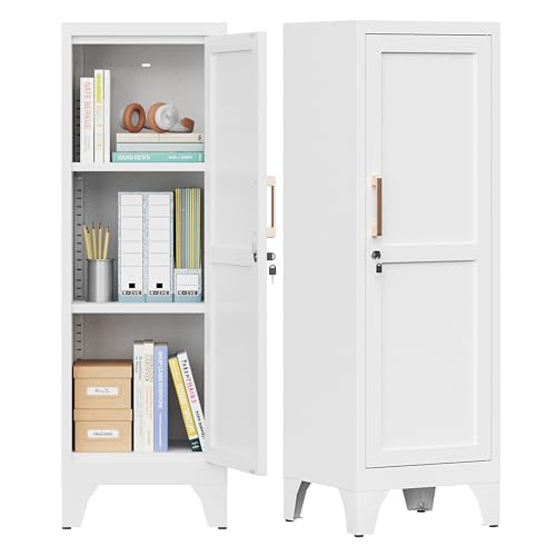 Firstsky 46 Inch White Metal Locker - Lockable Storage Cabinet with Adjustable Shelves & Vintage Handle (1 Piece)