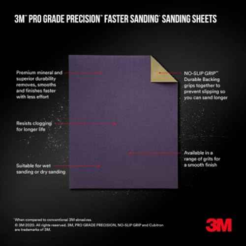 3M SandBlaster Advanced Sanding Sheets, 150 Grit, No-Slip Grip Backing, 9 x 11 Inch, 4 Sheets Pack (Wood, Metal, Drywall Sandpaper)