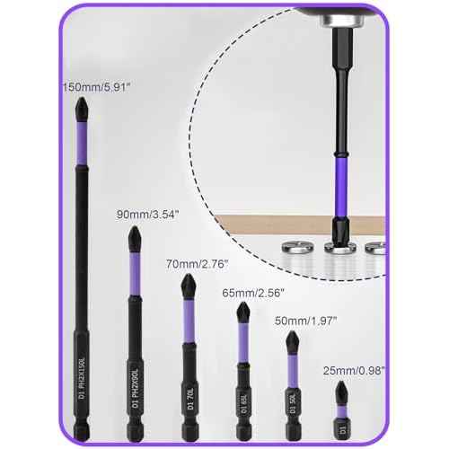 Magnetic Screwdriver Bits - #2 Impact Phillips Bits (6" Long), S2 Steel Magnetic Drill Bits, Anti-Slip Hex Shank for Drills, Screwdrivers & DIY/Professional Use (6 inches - 6 Pcs)