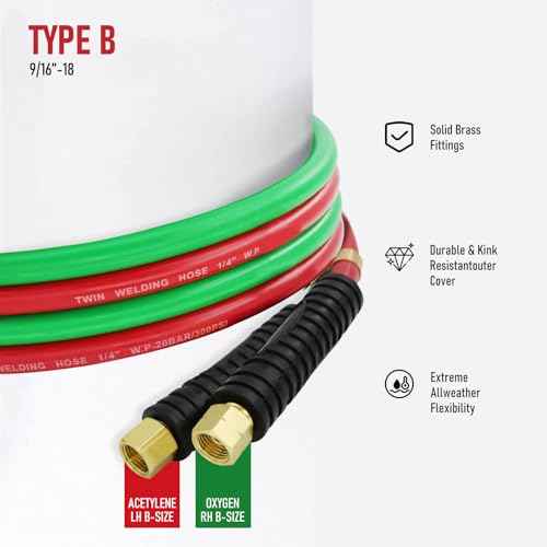 RX WELD Oxygen Acetylene Hose 1/4-Inch ¡¿ 25 Feet with 9/16"-18 B fittings,Torch Hose,Grade R (25 Feet)