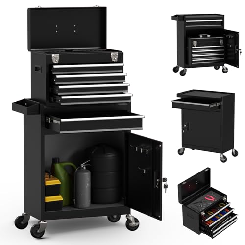 Granper 5-Drawer Rolling Tool Box with Locking Wheels – Heavy-Duty Alloy Steel Cabinet
