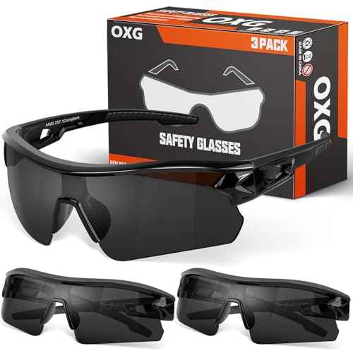 OXG 3 Pack Work Safety Glasses for Men Women, ANSI Z87.1 Scratch Impact Resistant Protective Eyewear for Industrial Shooting