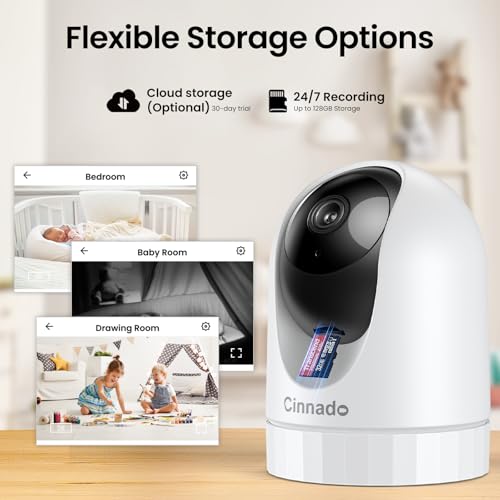 Cinnado 2K WiFi Indoor Security Camera for Pets and Babies, 3MP, Pan & Tilt