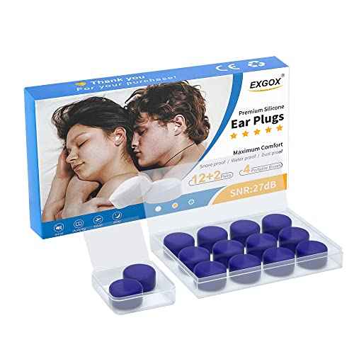 EXGOX 7 Pairs Silicone Ear Plugs for Sleeping Noise Cancelling Reusable Moldable Wax Earplugs for Swimming, Work, Airplane, SNR27dB(Dark Blue)