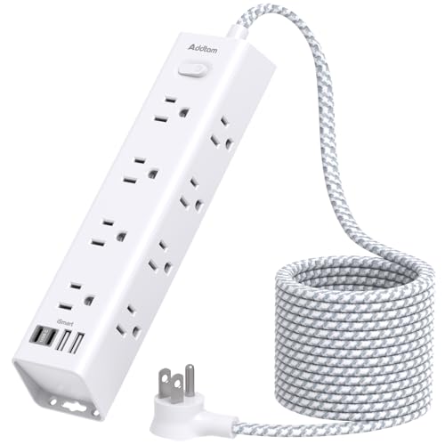 Addtam White 10FT Surge Protector Power Strip with 12 AC Outlets & 4 USB Ports