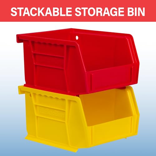 Akro-Mils 30210 Red Plastic Stackable Storage Bins 6-Pack - 5x4x3 Inches