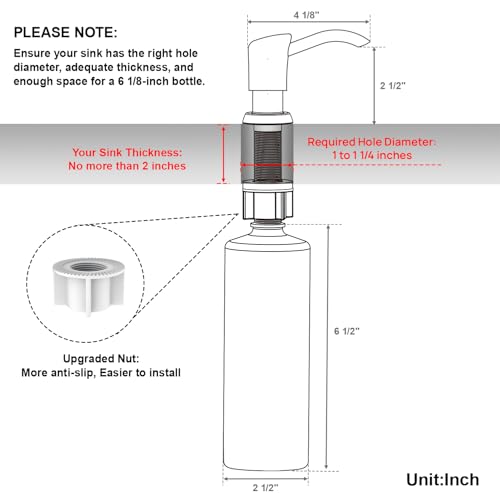 GAGALIFE Brushed Nickel Dish Soap Dispenser 17 oz for Kitchen Sink