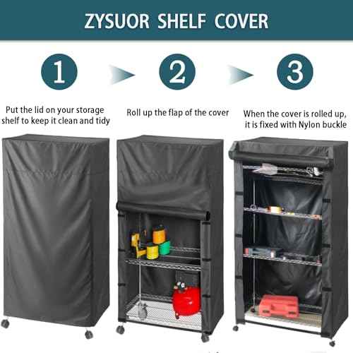Waterproof Wire Rack & Shelving Cover ? Heavy Duty Storage Shelf Dust Cover, Fits 36" W x 14" D x 54" H, Nylon Buckles & Hook-and-Loop Closure (Black, No Shelves)