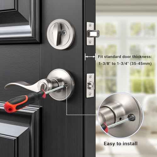 Knobonly 2 Pack Keyed Alike Front Door Handle with Single Cylinder Deadbolt, Satin Nickel Exterior Door Lock Set, Zinc Alloy