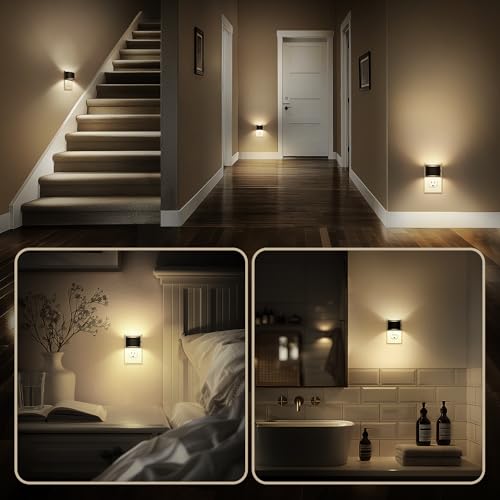 DORESshop Night Light Wall Plug, Adjustable 3000K Warm White, Black - 2 Pack