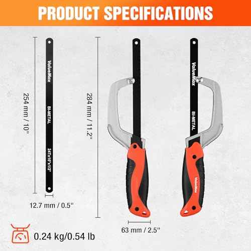 ValueMax Hacksaw, Mini Metal Saw with Extra 1 Piece Bi-Metal 10 Inch Blade, Aluminum Small Hack Saw for Wood Plastic
