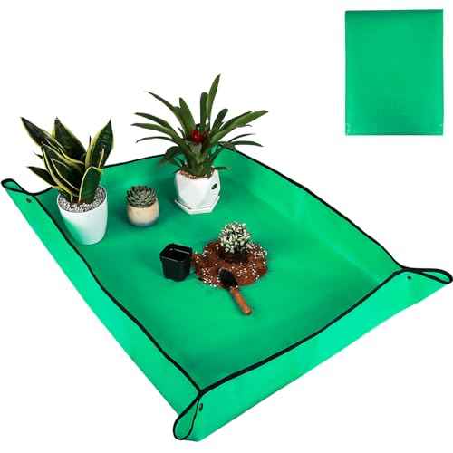 Herda 39.5" x 31.5" Plant Repotting Mat Waterproof Transplanting Mat and Potting Soil Mess Control,Square Succulent Gardening Mat Potting Soil Tidy Tray Repotting Mat Thick Foldable Soil Change Mat