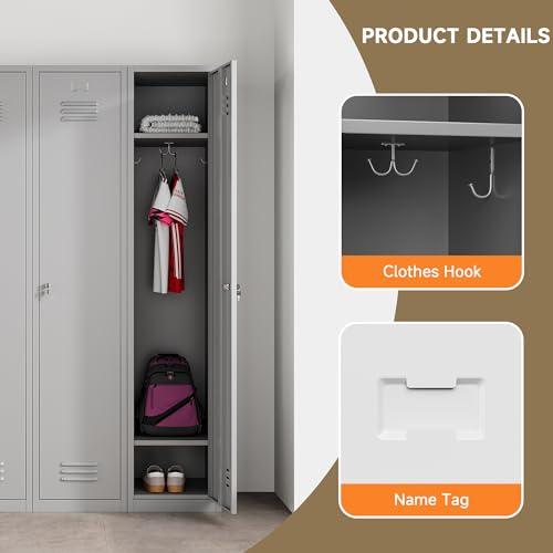 Topass 71-Inch Grey Metal Lockers for Employees, Lockable Steel Storage Cabinet, 1-Door