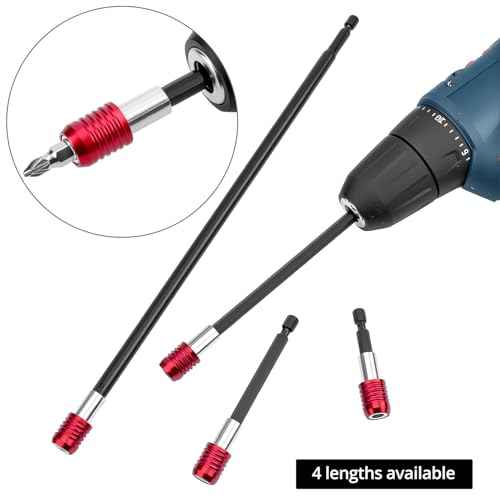 QWORK Drill Bit Extension Set - 4 Pcs Magnetic Drill Bit Extenders, 1/4" Hex Shank, Includes 2", 4", 6", 12" Lengths