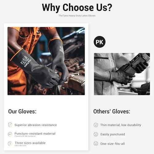ThxToms Heavy Duty Latex Gloves,Chemical Resistant Gloves,Puncture Resistant, Resist Acid,Oil,Alkali, Waterproof for Industrial Cleaning,Gardening,14", 1 Pair