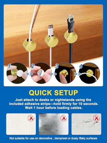 3 Pack Upgraded Cord Management Clips with Extra-Large Adhesive for Desk & Wall