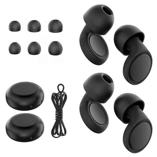 2 Pairs Ear Plugs for Sleeping, Soft Full Silicone Ear Plugs for Noise Reduction 25dB, Reusable Hearing Protection Earplugs for Concert, Focus, Noise Sensitivity, 8 Ear Tips in S/M/L - Black