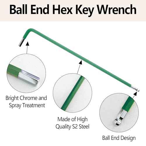 4PCS 2.5mm Ball End Hex Key Wrench, L-Shape Long Arm Allen Wrench, S2 Steel Six-Edge Screw Driver, Hexagon Head Repairing Tool, Green