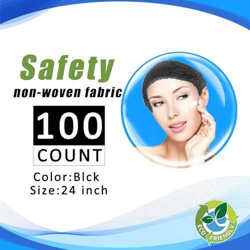 Disposable Bouffant Caps 100pcs,24inches Hair Net, Elastic Dust Cap for Food Service,Salon,Spa,Kitchen Head Cover (Black)