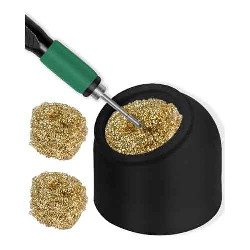 Kaisi Soldering Iron Tip Cleaner,Non-slip Silicone Holder Solder Brass Tip Cleaner Kit for Cleaning Soldering Stations,Soldering Irons Tips,With 3 solder sponge Brass Cleanr Balls (Black)