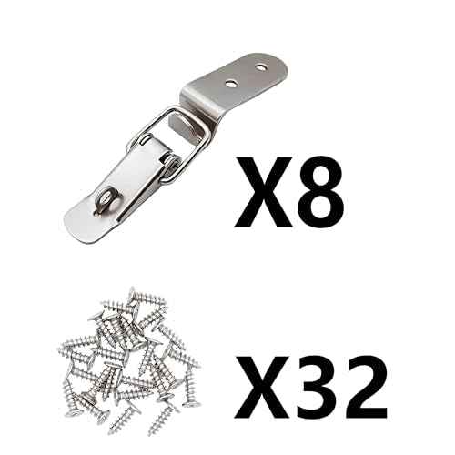 Lesnala 8 Pcs Stainless Steel 90 Degree Spring Toggle Lock with Clasp Buckle Latch and Mounting Screws for Box Cabinet Door Barn Wooden Case Toolboxes